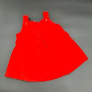 Yellow Bird Red Corduroy Pinafore Dress Jumper Toddler Girls 3T Vintage